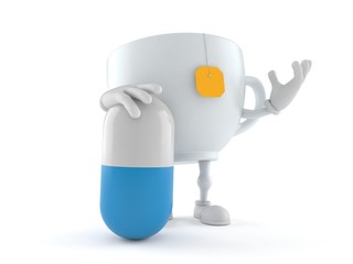 Poster - Tea cup character with pill