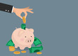 © focus_bell - Hand putting coin with Piggy bank money savings concept