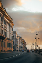 Beautiful buildings, street, historical architecture of St. Petersburg