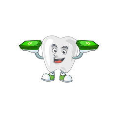 Wall Mural - A cheerful teeth mascot design with some money on hands