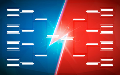 tournament bracket template for 16 teams on blue and red background with flash