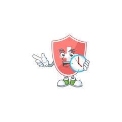 Sticker - Medical shield mascot design concept holding a circle clock