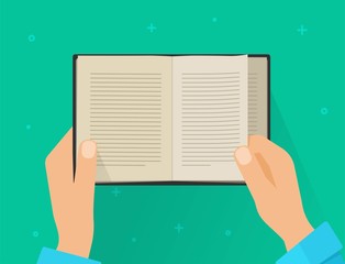 Wall Mural - man reading paper book isolated or male hands holding open textbook and learning vector top view fla