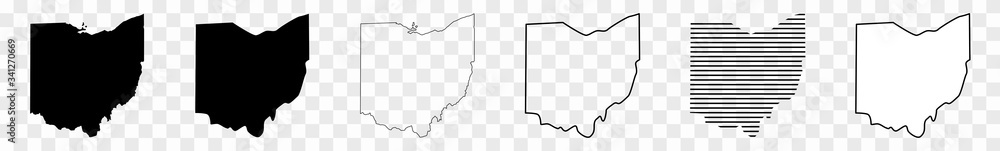 Ohio Map Black | State Border | United States | US America | Transparent Isolated | Variations - obrazy, fototapety, plakaty 