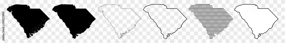 South Carolina Map Black | State Border | United States | US America | Transparent Isolated | Variations - obrazy, fototapety, plakaty 
