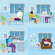 © Gstudio - set scenes people working in telecommuting vector illustration design