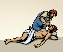 The Parable Of The Good Samaritan. Vector Drawing