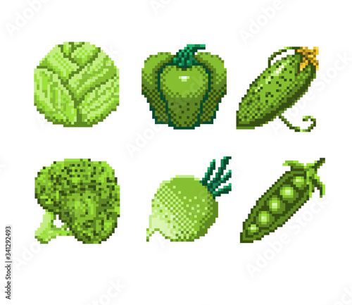 Set Of Pixel Art Green Vegetables Icon 32x32 Pixels Vector Illustration Stock Vector Adobe Stock