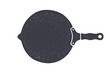 Vintage kitchen frying pan. Kitchen wall decor, sign, graphic design. Black frying pan with texture isolated on white background. Poster for kitchen design with frying pan. Vector Illustration