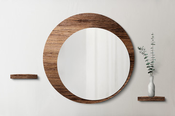 Wall Mural - Round mirror on wooden background psd