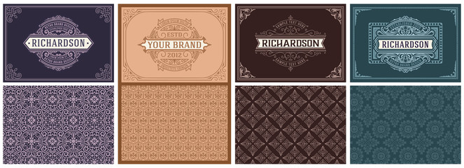 Wall Mural - Set of 4 vintage Cards with baroque patterns