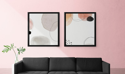 Wall Mural - frames on pink wall psd