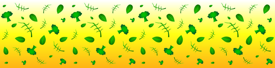 Wall Mural - Organic vegetables vector seamless pattern, healthy garden eco vegetables. Broccoli, arugula, basil. Food yellow background