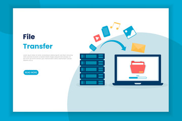 Wall Mural - flat design Illustration of file transfer from server to laptop