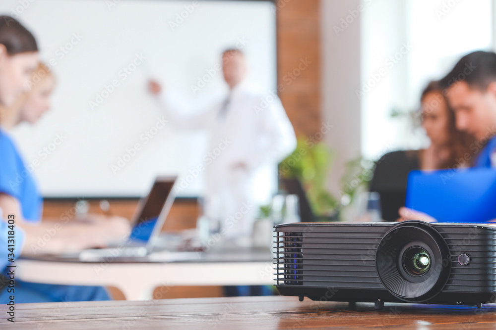 Video projector on table in medical university