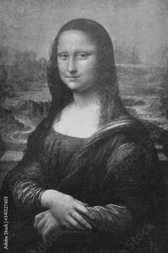 Naklejki Leonardo da Vinci  mona-lisa-leonarda-da-vinci-w-zabytkowej-ksiazce-leonard-de-vinci-autor-a-rosenberg