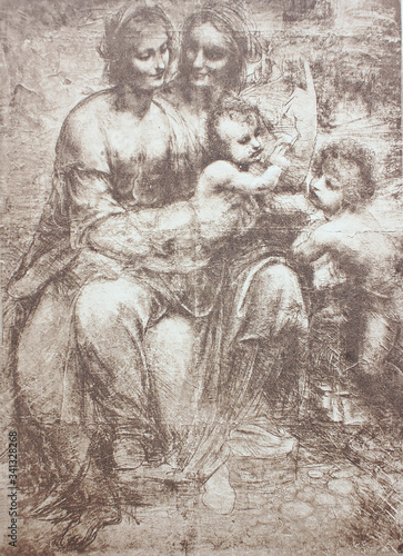 Obrazy Leonardo da Vinci  sw-anna-i-matka-boza-z-dzieckiem-leonarda-da-vinci-w-zabytkowej-ksiazce-leonardo-da