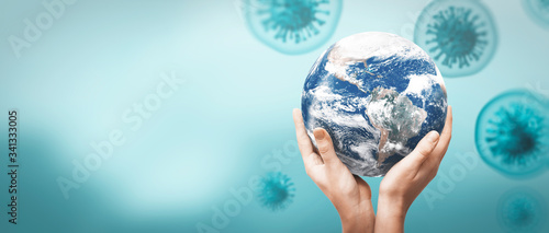 Fotomural Viruses around the earth globe, world pandemic