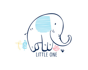 Elephant design with slogan. Vector illustration design for fashion fabrics, textile graphics, prints.	