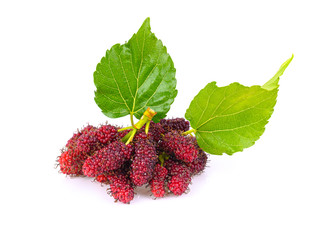 Sticker - Fresh mulberry with leaf on a white background