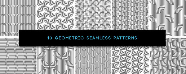 Wall Mural - set of vector monochrome geometric seamless patterns