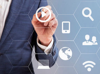 Poster - Business man pointing at infographic panel with personal data