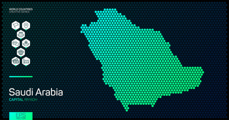 Wall Mural - abstract map of saudi arabia with hexagon cells with country data icons