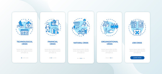 Wall Mural - crysis types onboarding mobile app page screen with concepts. global disasters, emergency situations