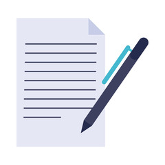 Sticker - paper document with pen flat style icon