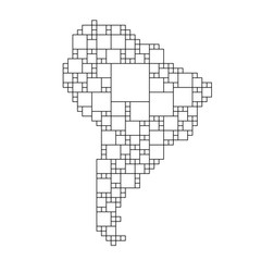 South America map from black pattern from a grid of squares of different sizes . Vector illustration.