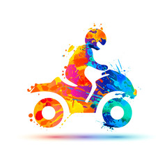 Man on a snowmobile. Vector splash paint silhouette