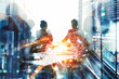 © alphaspirit - Background concept with business people silhouette at work. Double exposure and light effects