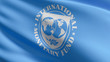 Flag of International Monetary Fund or IMF, an international organization that aims to promote international trade and monetary cooperation and the stabilization of exchange rates. 3D illustration