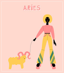 Wall Mural - Illustration with Aries - astrological zodiac sign. Abstract print with The Ram.