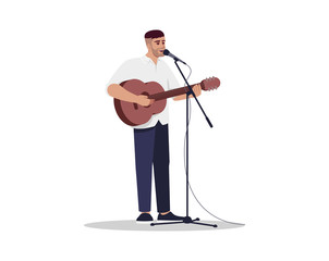 Wall Mural - Guitarist with microphone stand semi flat RGB color vector illustration