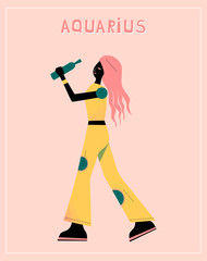 Wall Mural - Illustration with Aquarius - astrological zodiac sign. Abstract print with The Water-Bearer.