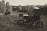Fototapeta Nowy Jork - Retro vintage Carriage outdoors. Black and white image.