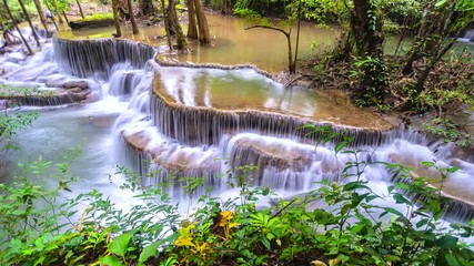 Sticker - 4K,Time lapse view of Huai Mae Khamin Waterfall in Kanchanaburi Thailand