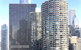 Fototapeta  - The architectural details of Marina City, a mixed-use residential-commercial building complex designed by architect Bertrand Goldberg.