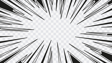 Wall Mural - abstract comic book flash explosion radial lines on transparent background. vector illustration supe