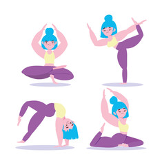 Wall Mural - yoga online, woman in different yoga pose training