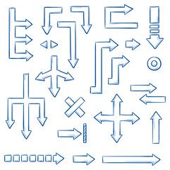 Wall Mural - Set of different straight arrows for work flow charts, video clips or info graphics. Hand drawn doodle cartoon vector illustration.