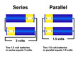© Charles Risen - A schematic showing the difference between series and parallel battery packs. Showing how a pair of AA batteries can have different voltage whether connected in series or in parallel.