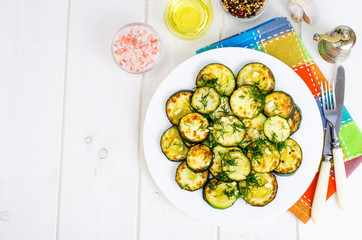 Wall Mural - Grilled zucchini with garlic and herbs. Photo