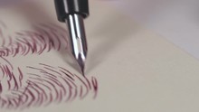 Close Up Of Dip Pen Drawing Ink Lines. 4K Resolution Macro Shot. High Quality Audio Recorded With Condenser Microphone.