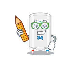 Wall Mural - A brainy student gas water heater cartoon character with pencil and glasses