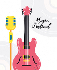 Canvas Print - music fest poster with guitar electric and microphone