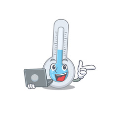 Poster - Cartoon character of cold thermometer clever student studying with a laptop