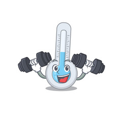 Poster - Mascot design of smiling Fitness exercise cold thermometer lift up barbells