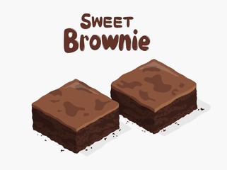 vector chocolate brownies isolated on white background. two brownie cake pieces as homemade dessert food